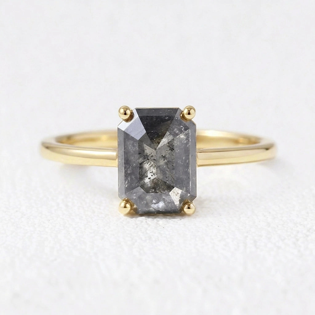 Isadora’s Step | 2CT Emerald Cut Salt & Pepper Diamond Solitaire Engagement Ring