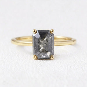 Isadora’s Step | 2CT Emerald Cut Salt & Pepper Diamond Solitaire Engagement Ring