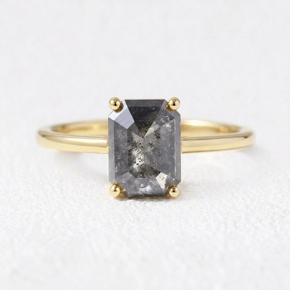 Isadora’s Step | 2CT Emerald Cut Salt & Pepper Diamond Solitaire Engagement Ring