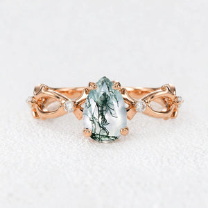 Genevieve’s Twine | Pear Moss Agate Foliage Engagement Ring