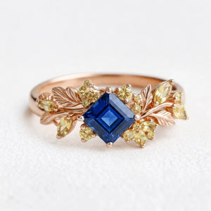 Seraphine’s Bloom | Princess Cut Sapphire with Citrine Floral Engagement Ring