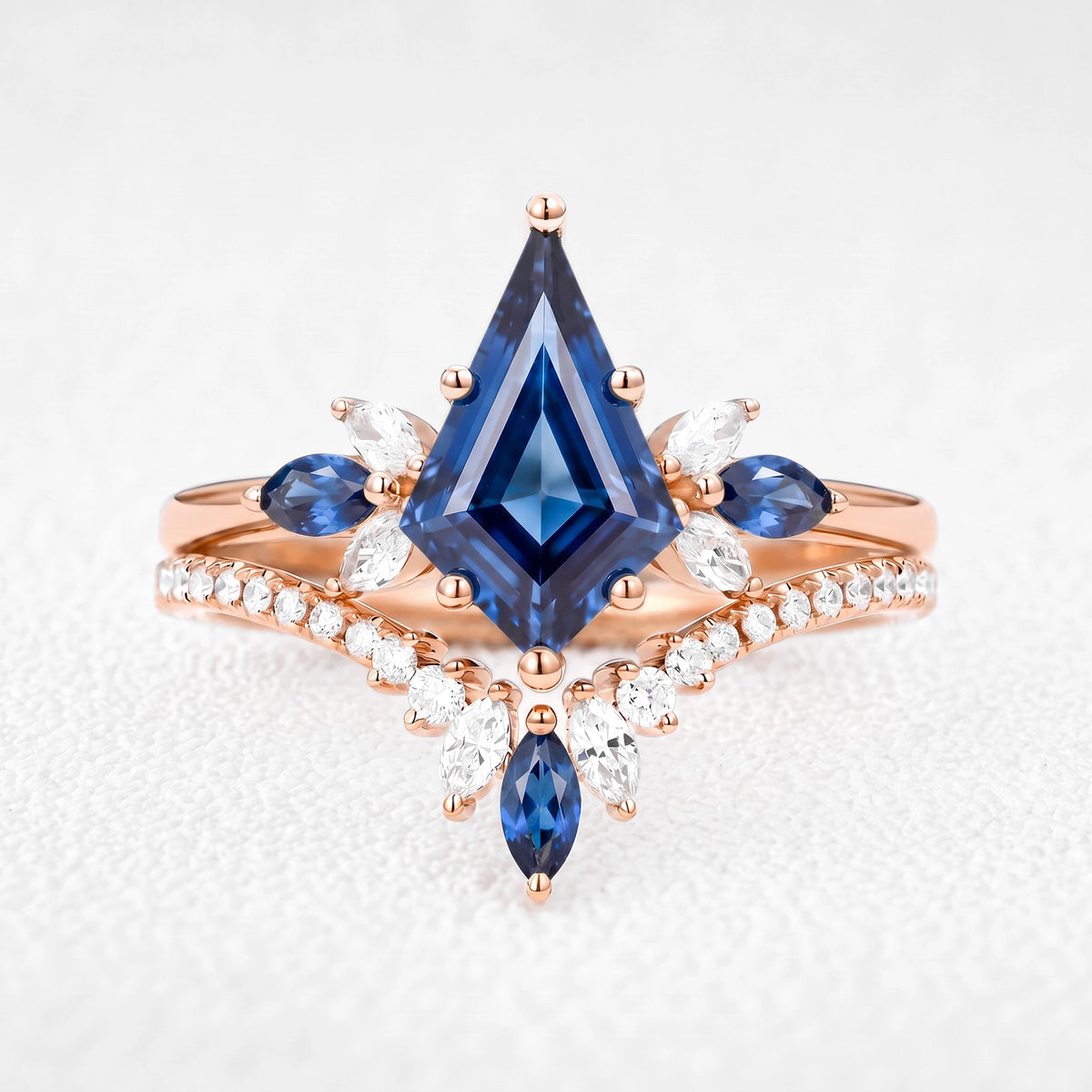 Titania’s Iris | Vintage Kite-Cut Blue Sapphire Bridal Set 2pcs