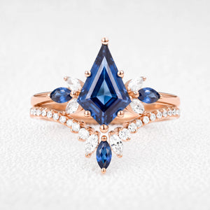Titania’s Iris | Vintage Kite-Cut Blue Sapphire Bridal Set 2pcs