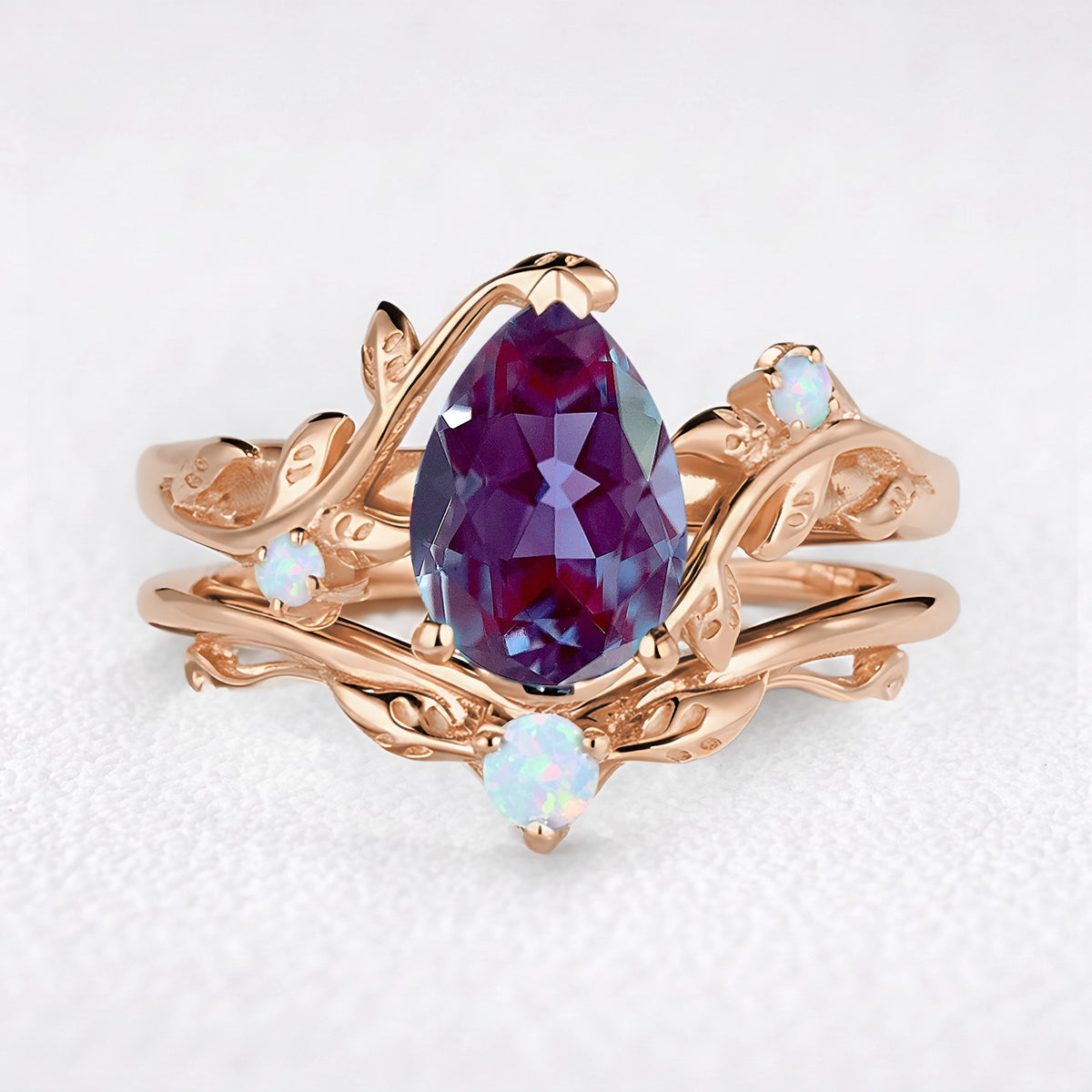 Iris’s Vine | Vintage Pear Alexandrite & Moonstone Bridal Set 2pcs