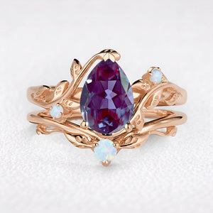Iris’s Vine | Vintage Pear Alexandrite & Moonstone Bridal Set 2pcs