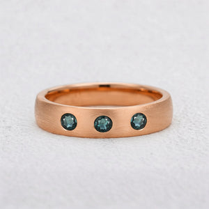 Shadow Peak | Round Lab-Grown Teal Sapphire Wedding Band.