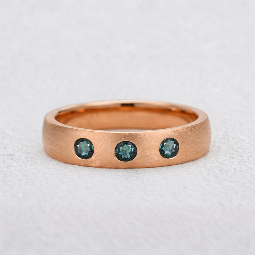 Shadow Peak | Round Lab-Grown Teal Sapphire Wedding Band.