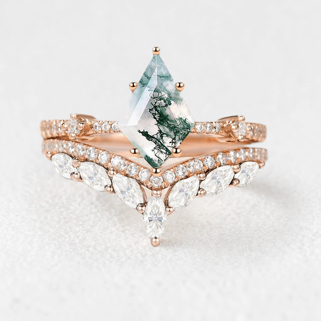 Isadora’s Grove | Vintage Kite Cut Moss Agate Bridal Set 2pcs