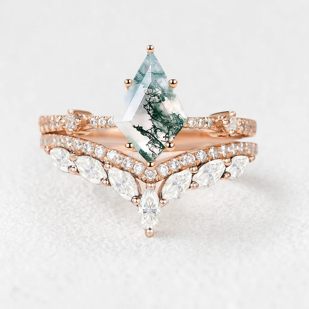 Isadora’s Grove | Vintage Kite Cut Moss Agate Bridal Set 2pcs