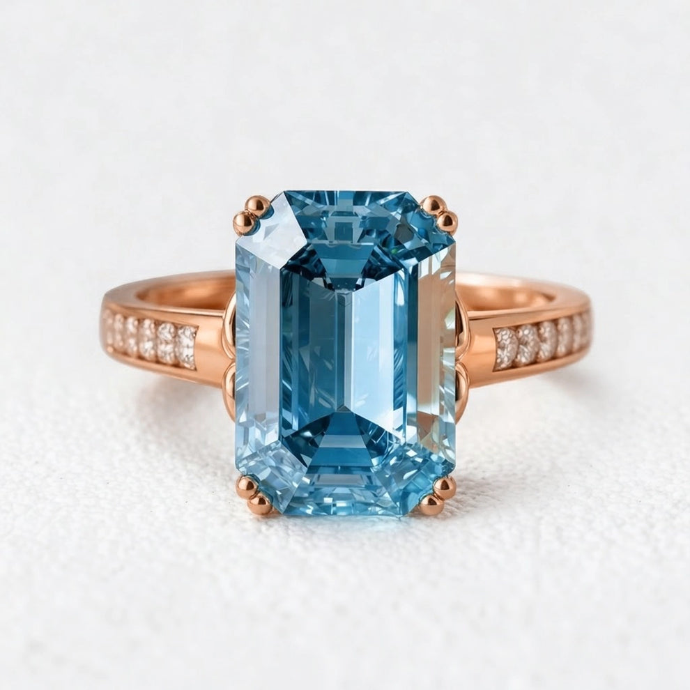 Marina’s Evermore | 5CT Emerald Cut Sapphire Solitaire Engagement Ring