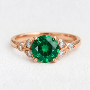 Celia‘s Sonnet | 1.5CT Round Cut Green Sapphire Foliage Engagement  Ring