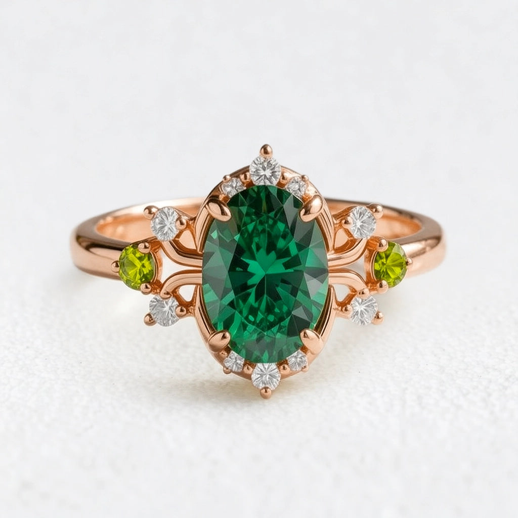 Elysia’s Verdure | Oval Vintage Green Sapphire Engagement Ring