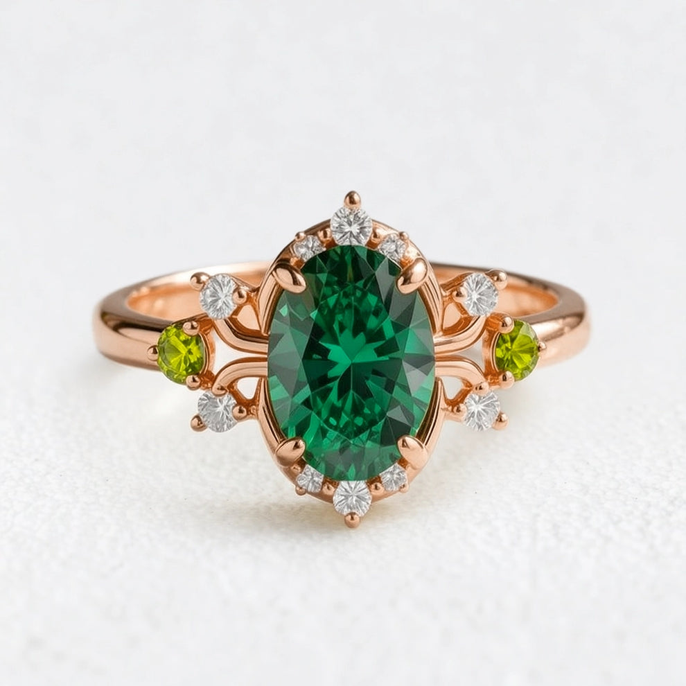 Elysia’s Verdure | Oval Vintage Green Sapphire Engagement Ring