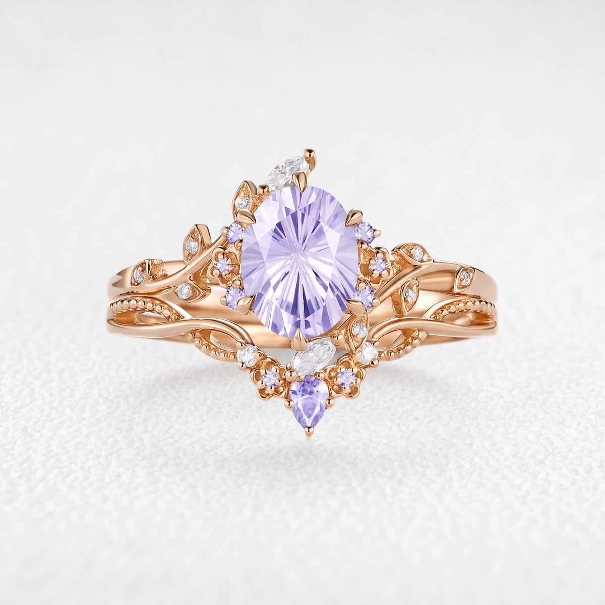 Celine‘s Aquarelle | Firework Cut Lavender Sapphire Chevron Bridal Duo