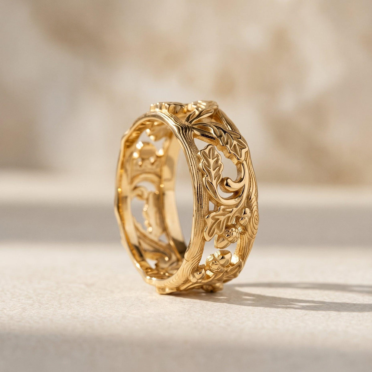 The Airy Grove | An Openwork Wide Band of Oak & Acorn.