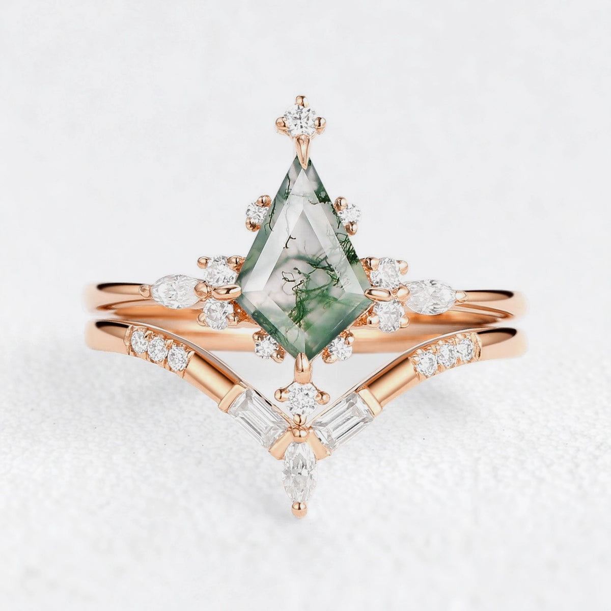 Rosalind's Glimmer | Star Kite Moss Agate Bridal Duo