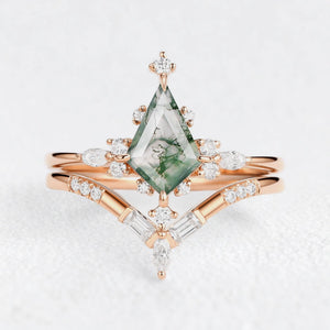 Rosalind's Glimmer | Star Kite Moss Agate Bridal Duo