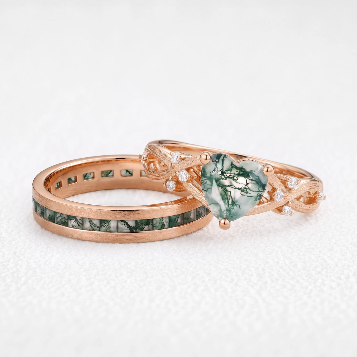 Sylvie’s Heartstring | Heart Cut Moss Agate Infinity Couple Set 2pcs