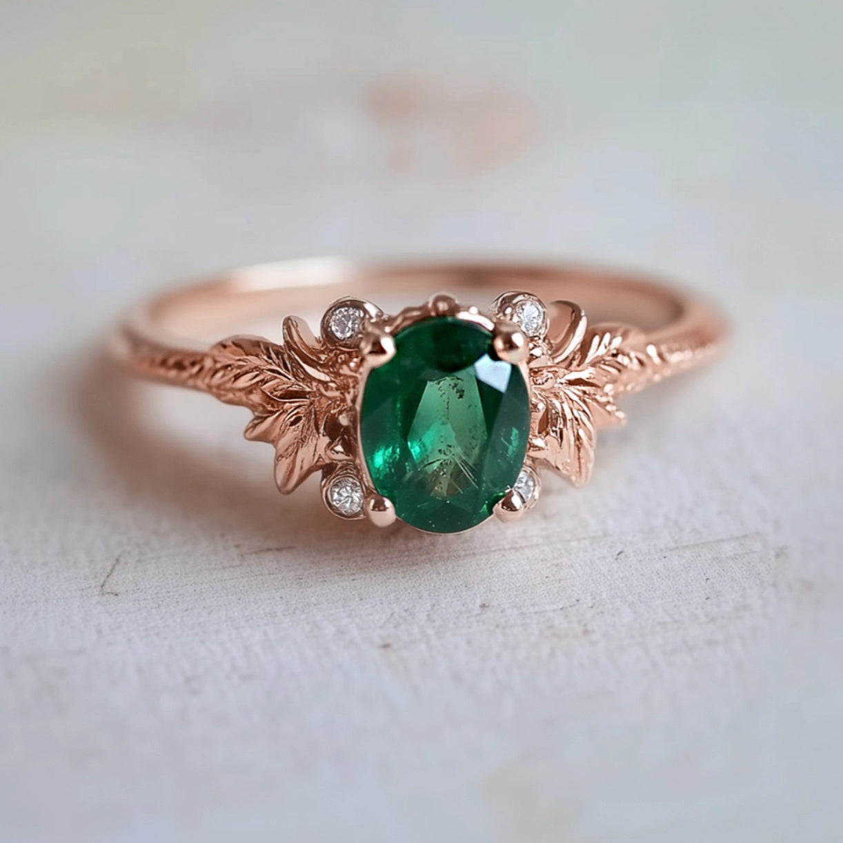 Isolde’s Garden | Oval Natural Emerald Vintage Engagement Ring.