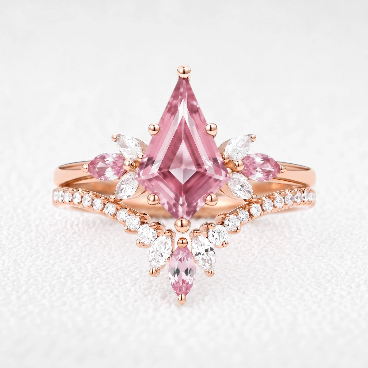 Eos’s Bloom | Vintage Kite-Cut Pink Sapphire Bridal Set 2pcs