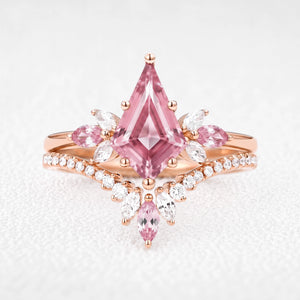 Eos’s Bloom | Vintage Kite-Cut Pink Sapphire Bridal Set 2pcs