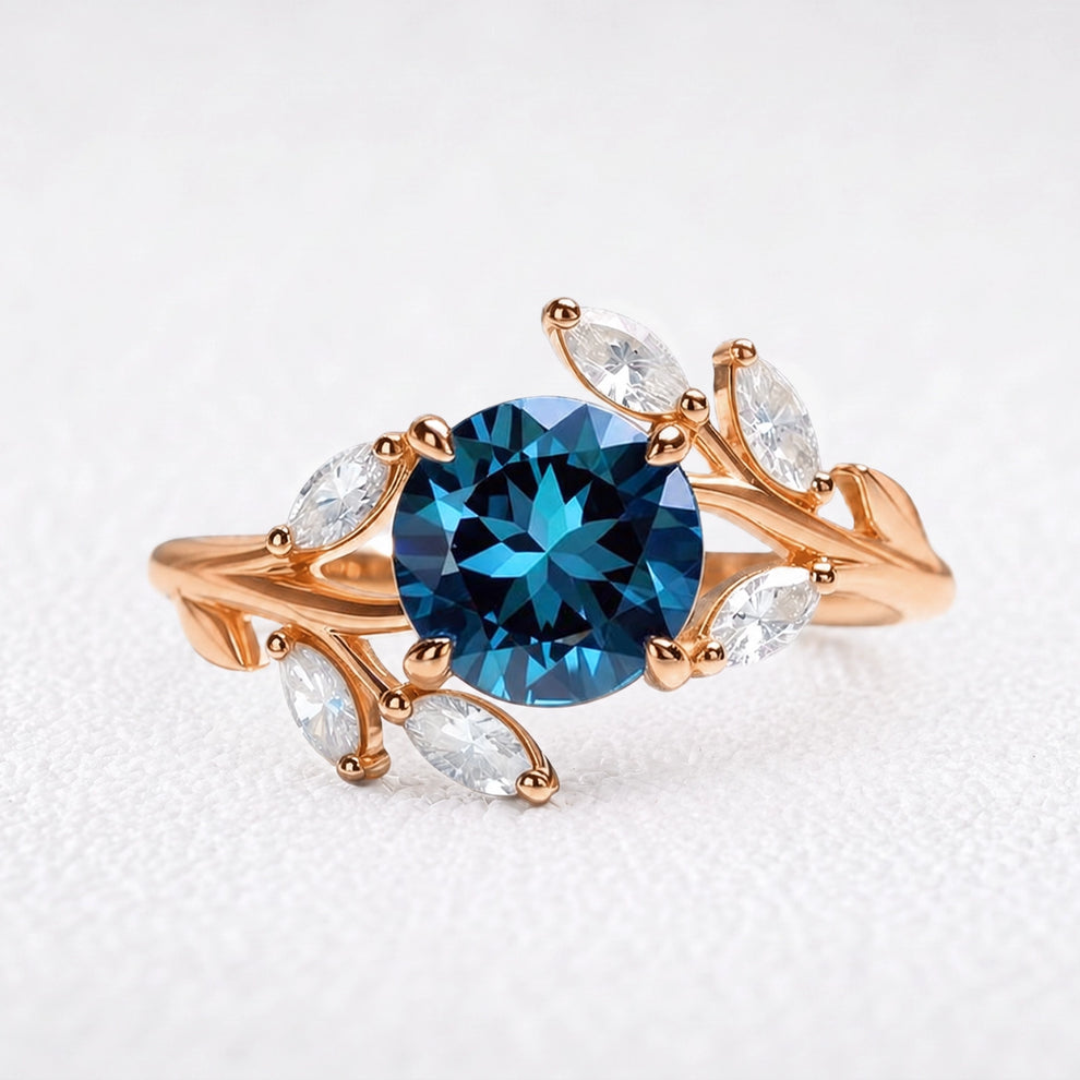 Eleonora’s Radiance | Round Blue Sapphire Vine Engagement Ring