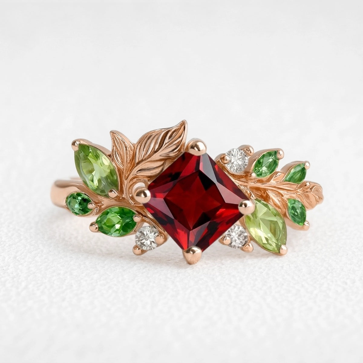 Rosalind’s Ode | Princess Cut Ruby Grand Foliage Engagement Ring