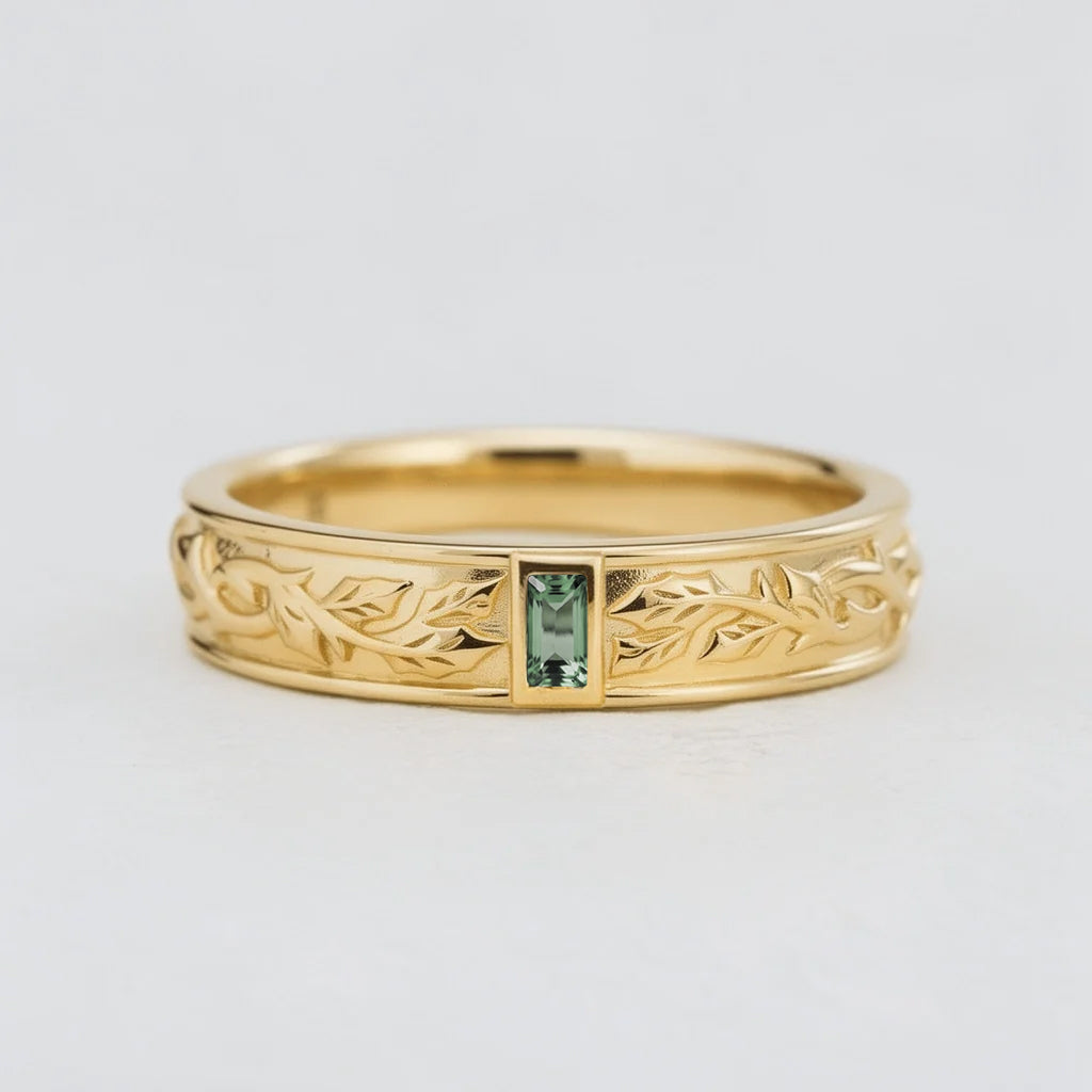 Orion’s Keystone | Baguette Green Sapphire Men’s Band