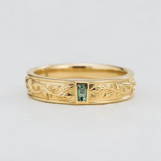 Orion’s Keystone | Baguette Green Sapphire Men’s Band