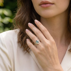 Alethea’s Pinions | Oval Moss Agate Three Stone Bridal Set 2pcs.