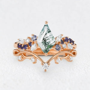 Isadora’s Rhapsody | Kite Moss Agate & Gradient Sapphire Bridal Duo