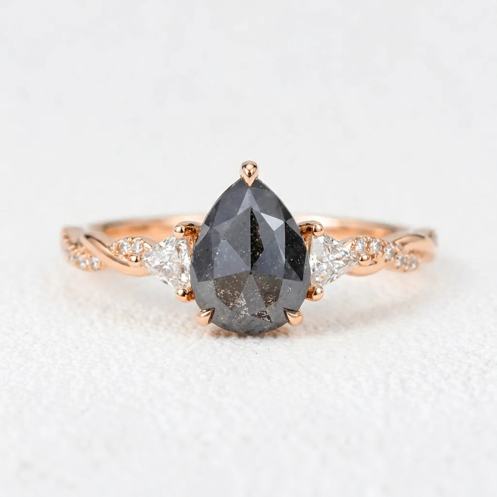 Isadora’s Trilogy | 1.2CT Pear Cut Salt & Pepper Diamond Engagement Ring