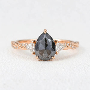 Isadora’s Trilogy | 1.2CT Pear Cut Salt & Pepper Diamond Engagement Ring