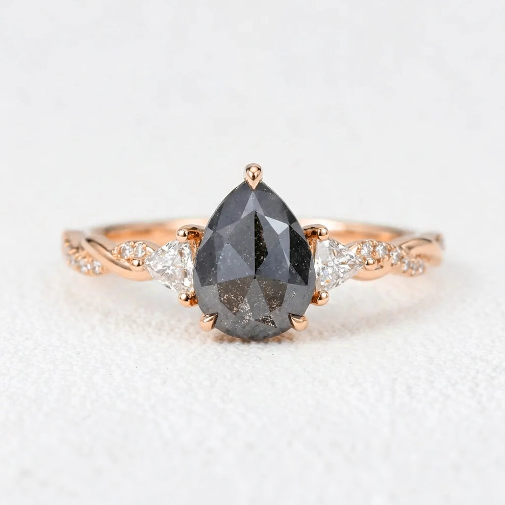 Isadora’s Trilogy | 1.2CT Pear Cut Salt & Pepper Diamond Engagement Ring