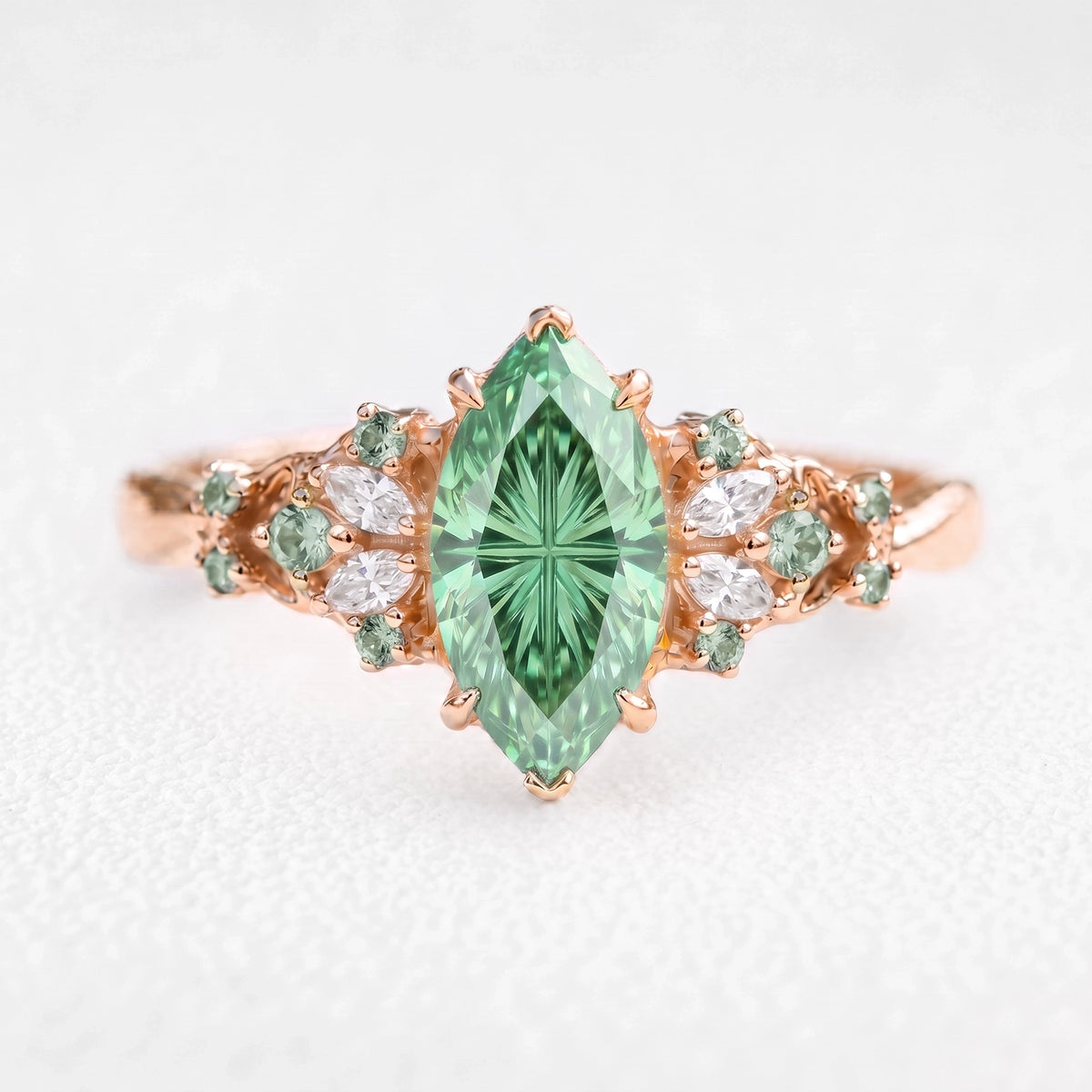 Joséphine’s Verdure | 1CT Marquise Fantasy-Cut Green Sapphire Vintage Engagement Ring