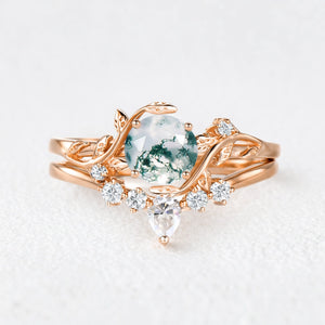 Genevieve’s Garden | Round Moss Agate Leafy Bridal Set 2pcs
