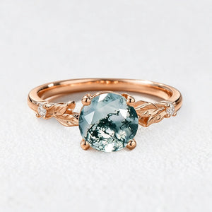 Aurelia’s Leaflet | Round Cut Moss Agate Leafy Engagement Ring