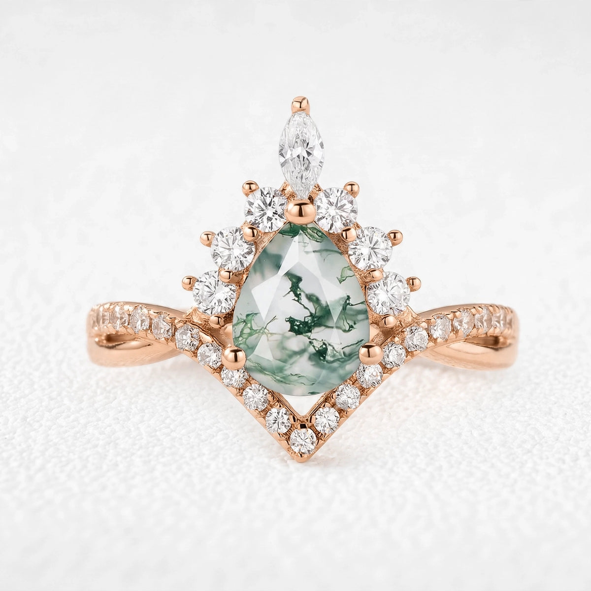 Isolde’s Whisper | Pear Moss Agate Vintage Engagement Ring