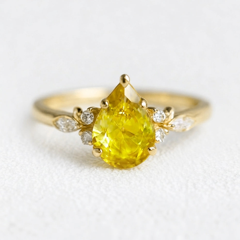Sophie's Dew | Pear Cut Natural Yellow Sapphire Engagement Ring.
