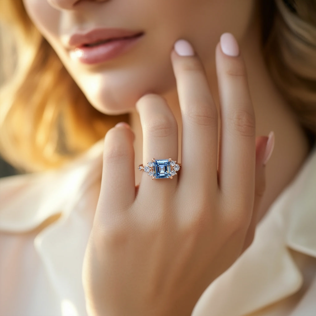 The Gisella Blue | 2CT Asscher-Cut Solitaire Ring.