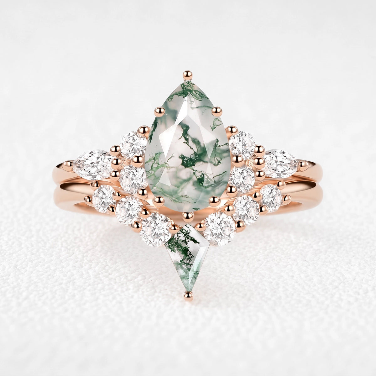 Genevieve’s Glade | Pear Moss Agate Chevron Bridal Duo
