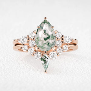 Genevieve’s Glade | Pear Moss Agate Chevron Bridal Duo