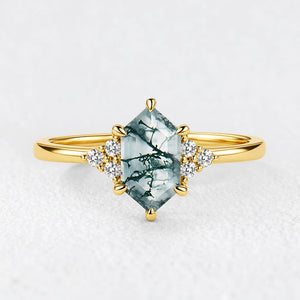 Isadora’s Grove | Vintage Hexagon Moss Agate Engagement Ring