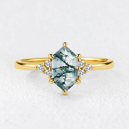 Isadora’s Grove | Vintage Hexagon Moss Agate Engagement Ring