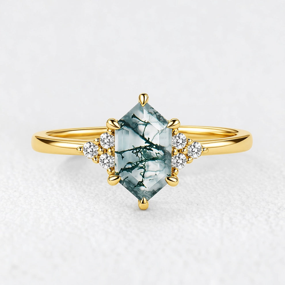 Isadora’s Grove | Vintage Hexagon Moss Agate Engagement Ring