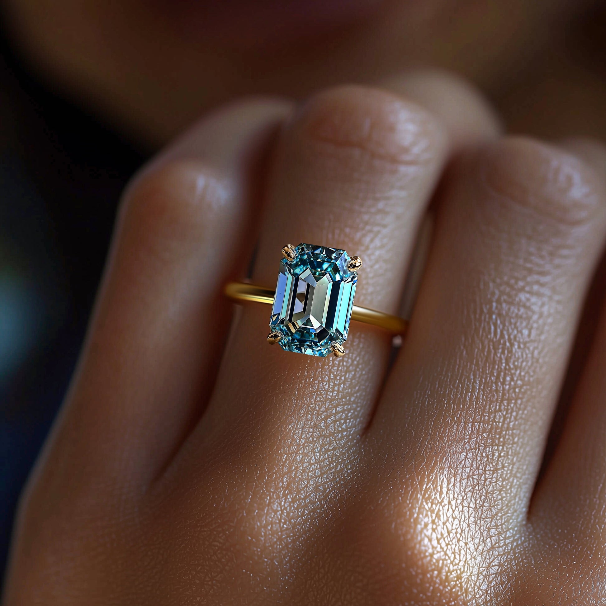 Keira 4CT Emerald Cut Blue Gemstone Ring