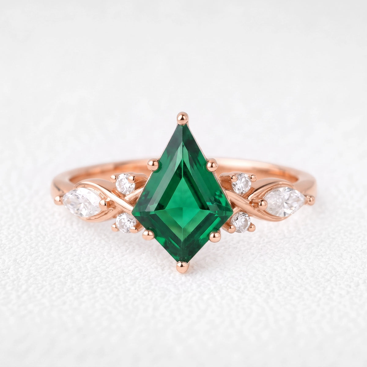 Aphrodite’s Myrtle | Kite-Cut Emerald Foliage Engagement Ring