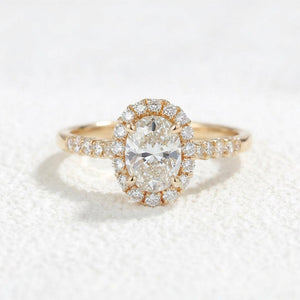 Odette‘s Halo | Oval Moissanite Ring in Morning Light.
