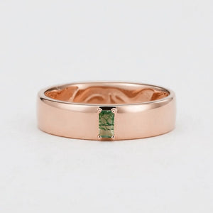 Moss Trace | Inner Engraved Moss Agate Men's Wedding Band.