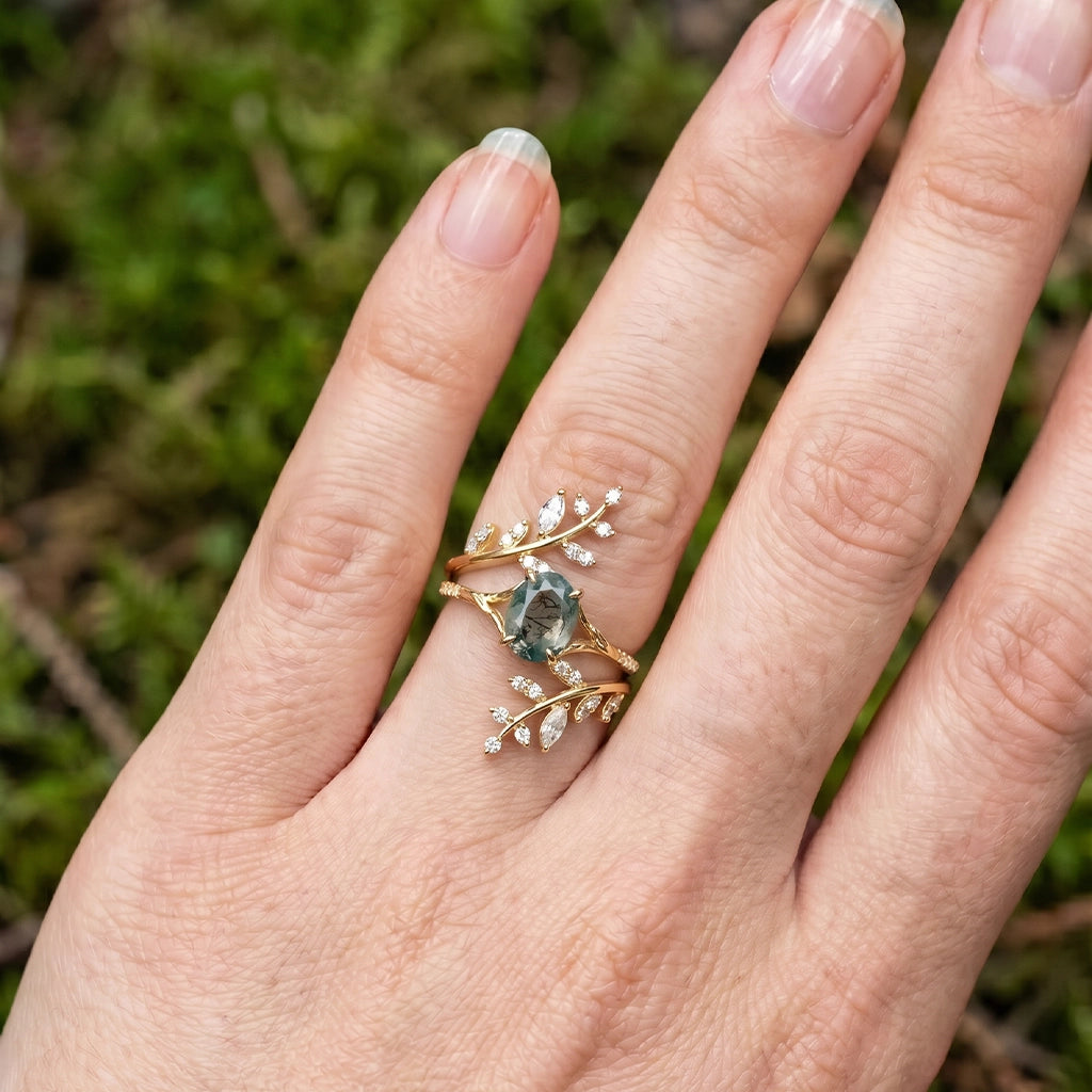 Daphne’s Wreath | Oval Moss Agate Cluster Enhancer Bridal Set 2pcs.